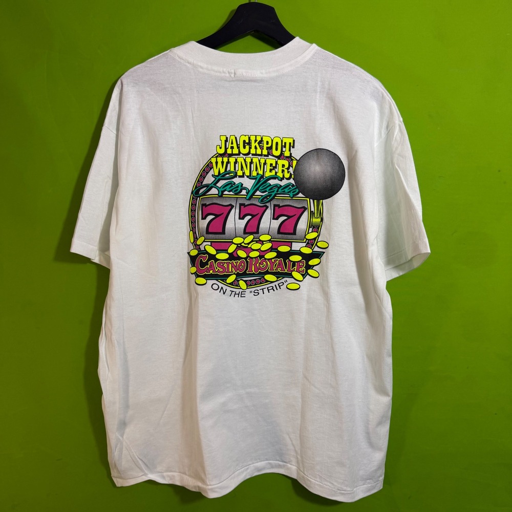 XL 80s Vintage Hanes Casino Royale Las Vegas Jackpot Winner 777 T-Shirt White